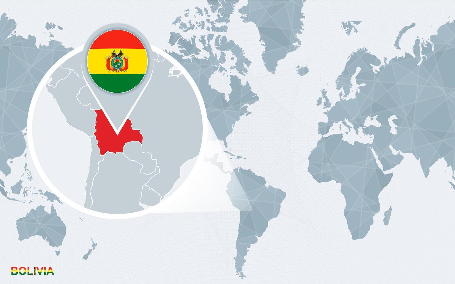 mundo mapa centrado en America con magnificado Bolivia vector