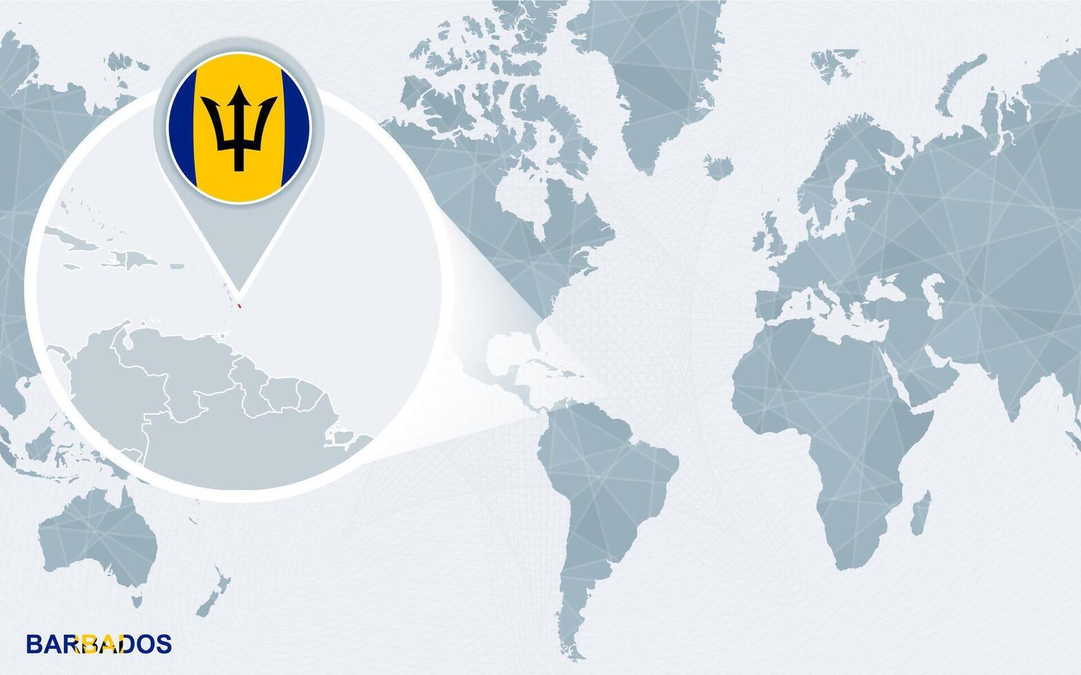 World map centered on America with magnified Barbados. vector