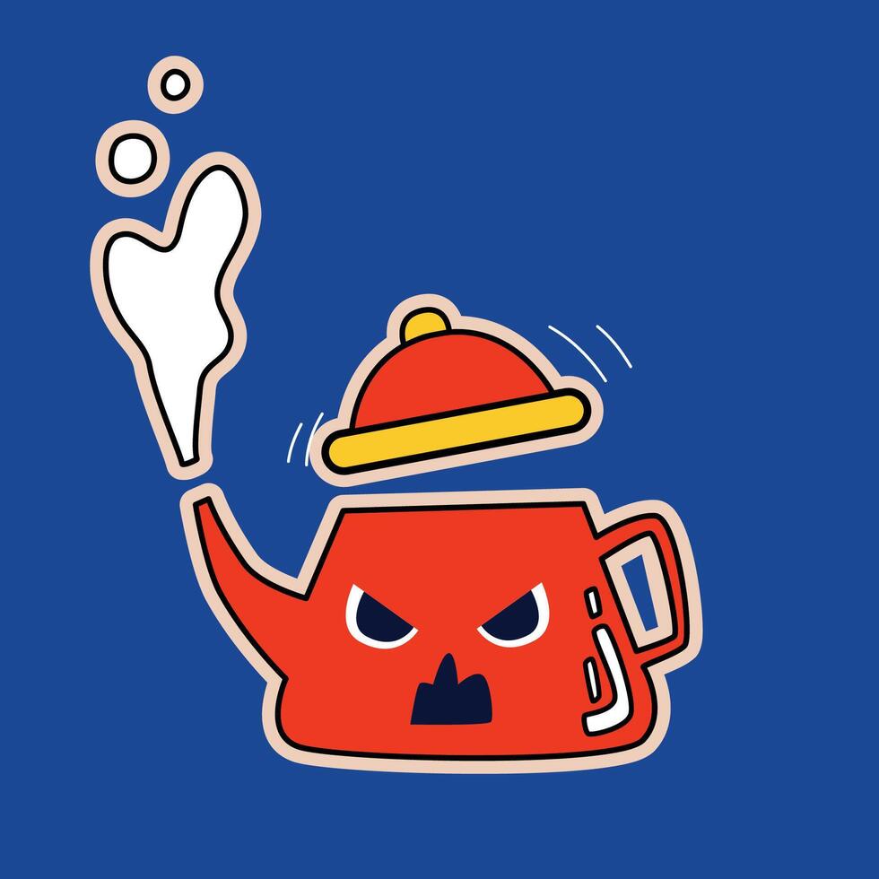 A sticker expressing anger, negativity and irritation. A cartoon teapot boiling with indignation. vector