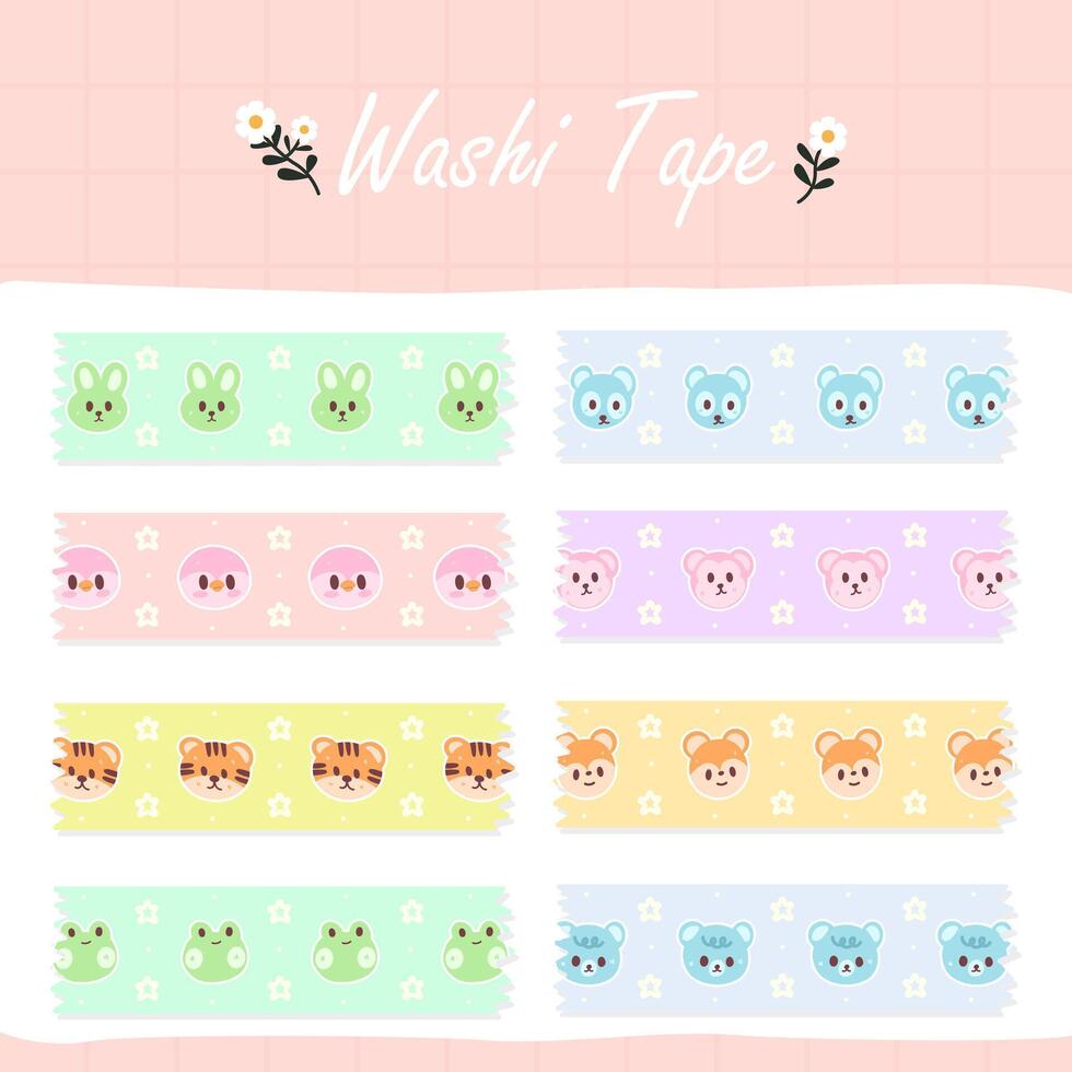 Cute hand-drawn washi tape set vector