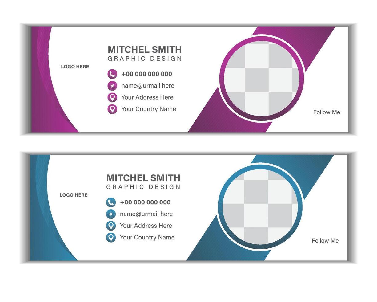 Modern Email signature template design layout. Emailers personal business minimalist personal web social media cover. vector