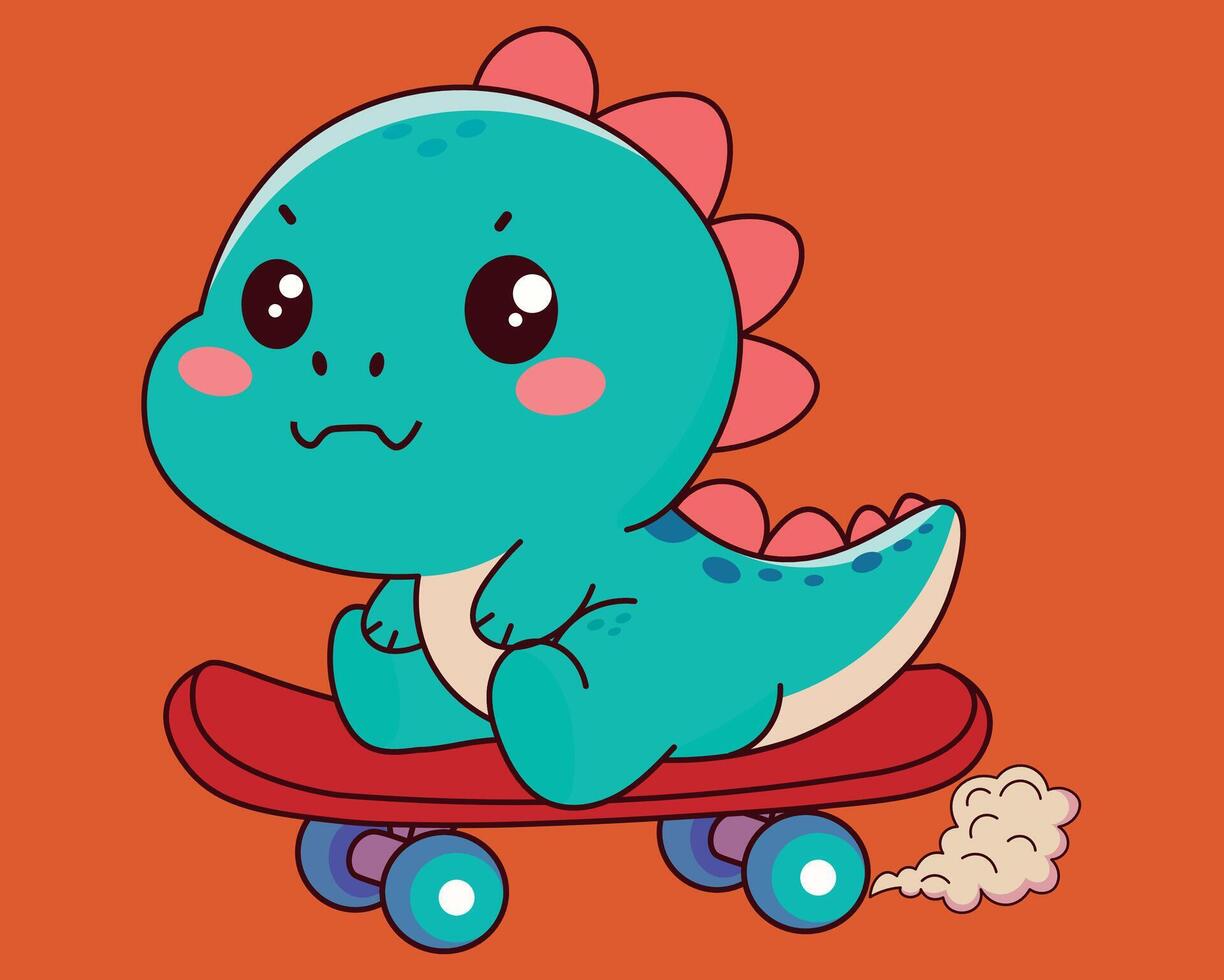 Dinosaur with skateboard illustration, pattern, vector, for backgrounds, children's fabric textures vector