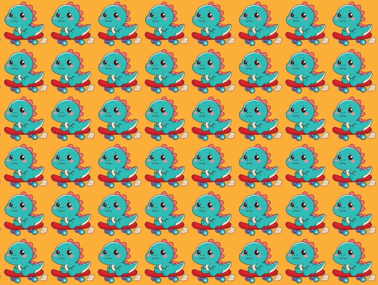 Dinosaur with skateboard illustration, pattern, vector, for backgrounds, children's fabric textures vector