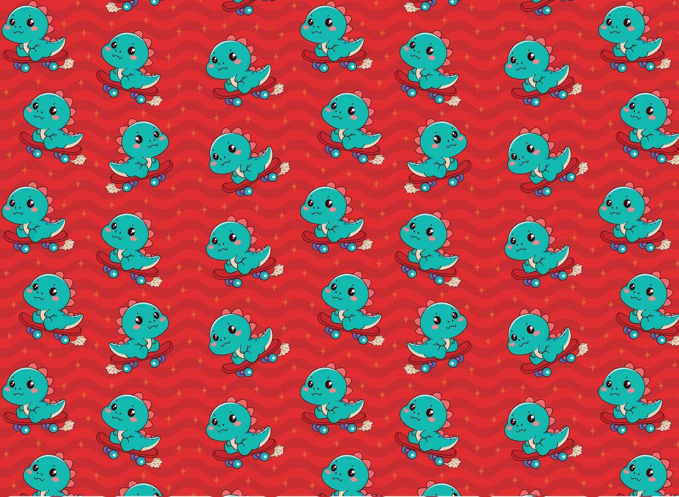 Dinosaur with skateboard illustration, pattern, vector, for backgrounds, children's fabric textures vector