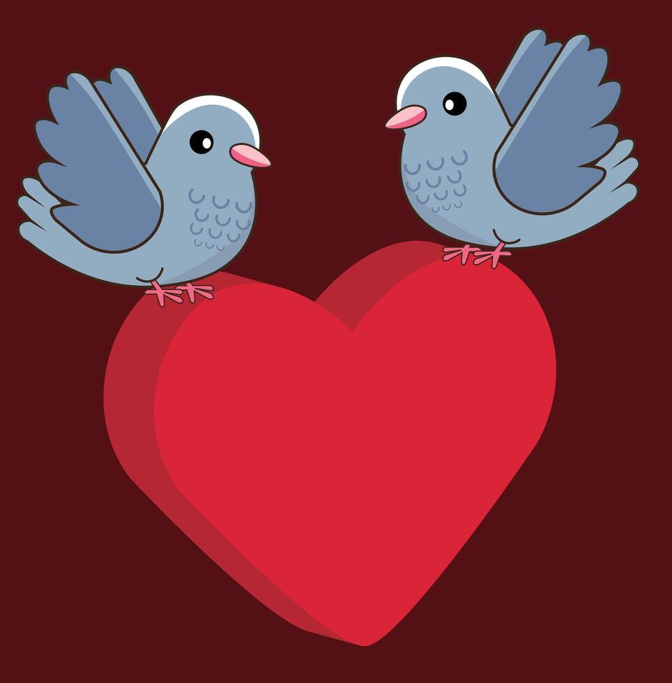 couple, lovebird, dove, pigeon, with heart in 3d, vector illustration, for backgrounds and fabrics, repetition, love