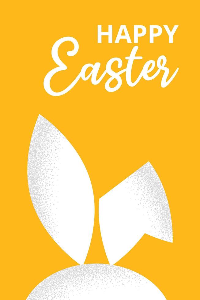 Festive card for Happy Easter with rabbit ears and typography. Bunny from simple geometric shapes with grainy texture. Trendy minimalist design for poster, banner, invitation, label. vector