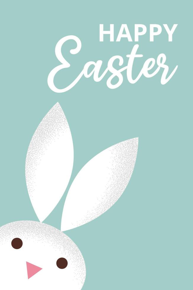 Celebration card for Happy Easter with rabbit and typography. Bunny from simple geometric shapes with grainy texture. Creative concept for poster, banner, invitation, branding, cover. vector