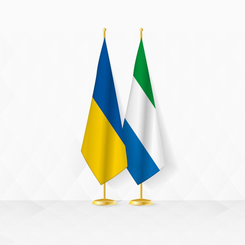 Ukraine and Sierra Leone flags on flag stand, illustration for diplomacy and other meeting between Ukraine and Sierra Leone. vector