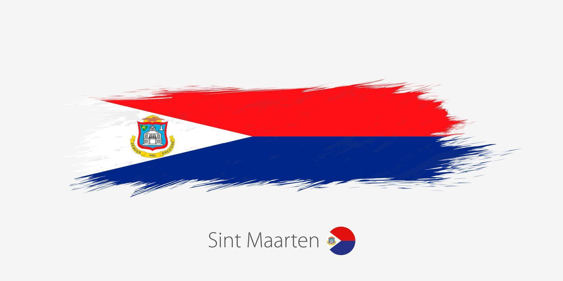 Flag of Sint Maarten, grunge abstract brush stroke on gray background. vector