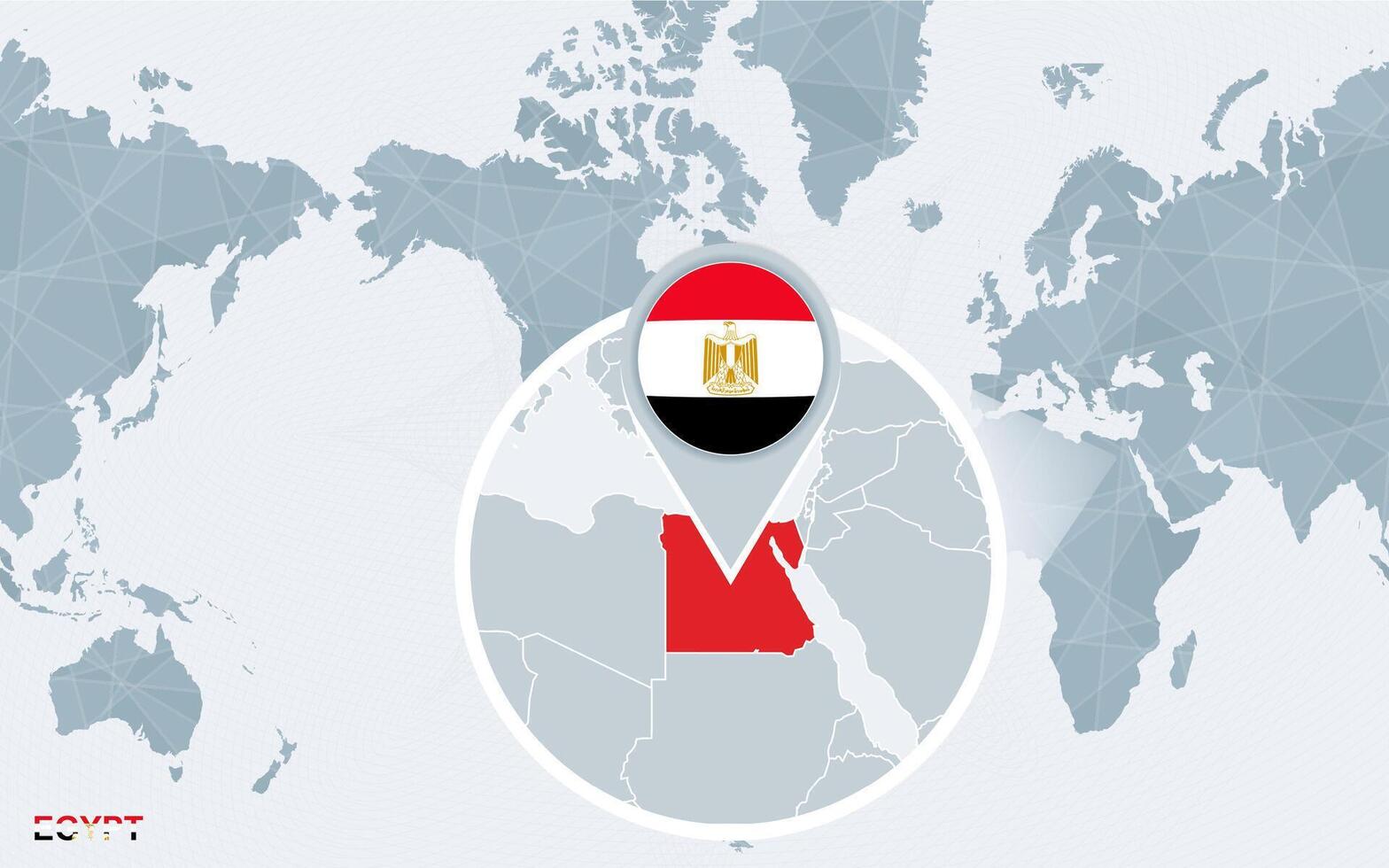 World map centered on America with magnified Egypt. vector