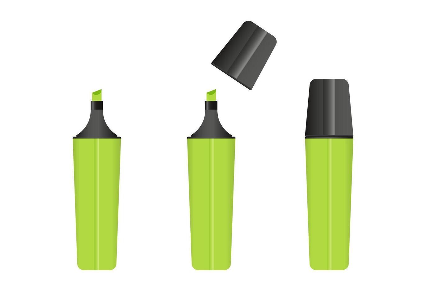 Green highlighter marker, 3 versions of marker in green color. vector