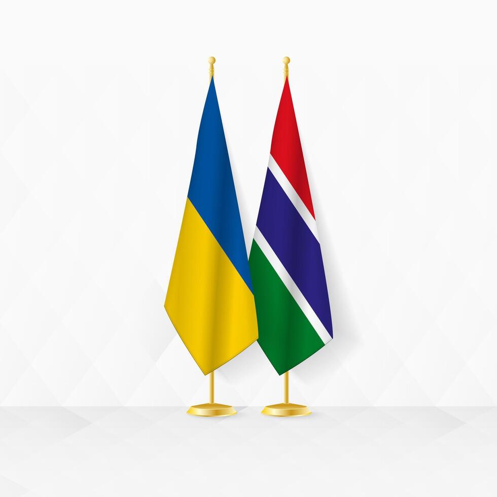 Ukraine and Gambia flags on flag stand, illustration for diplomacy and other meeting between Ukraine and Gambia. vector
