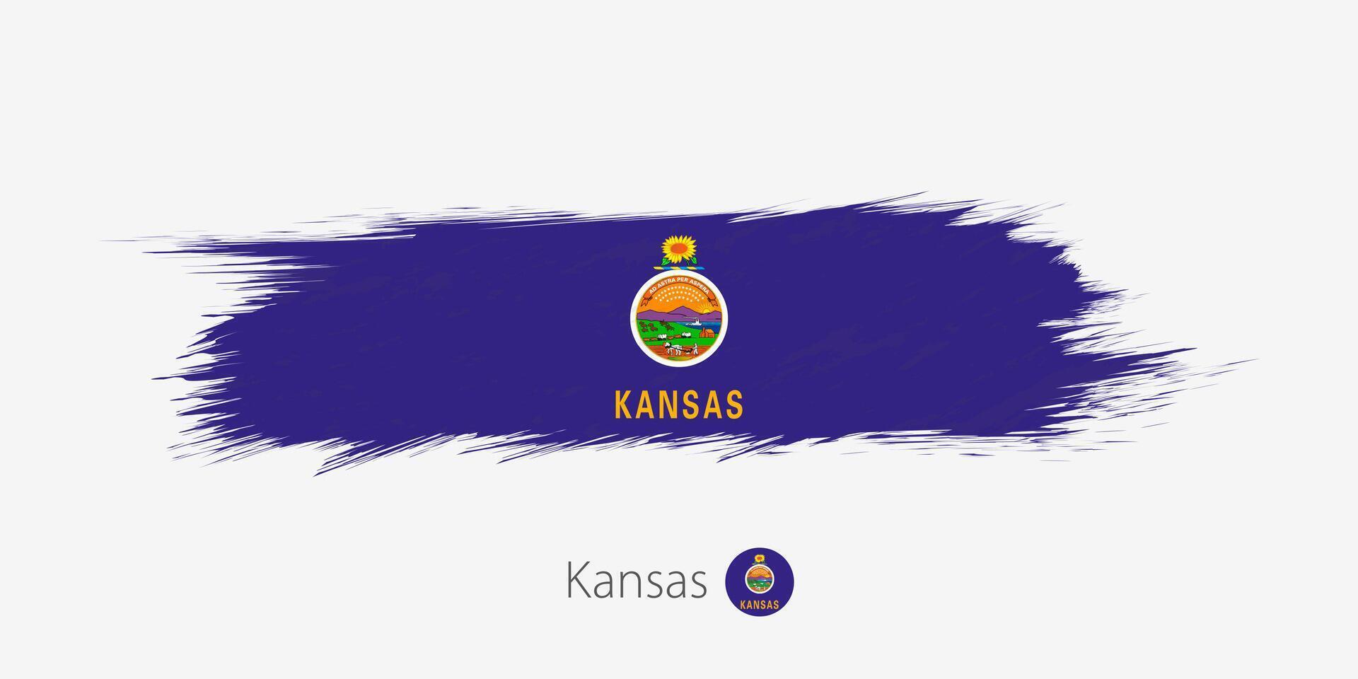 Flag of Kansas US State, grunge abstract brush stroke on gray background. vector