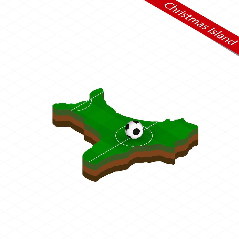 isométrica mapa de Navidad isla con fútbol campo. fútbol americano pelota en centrar de fútbol americano paso. vector