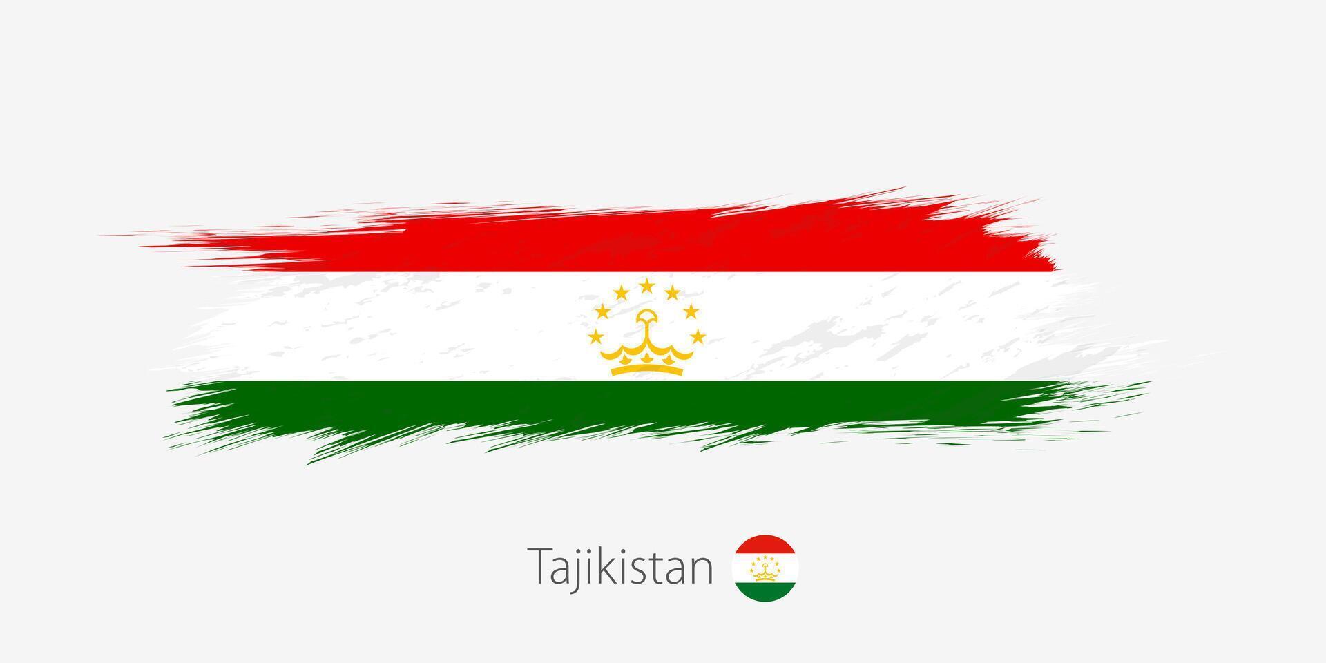 Flag of Tajikistan, grunge abstract brush stroke on gray background. vector