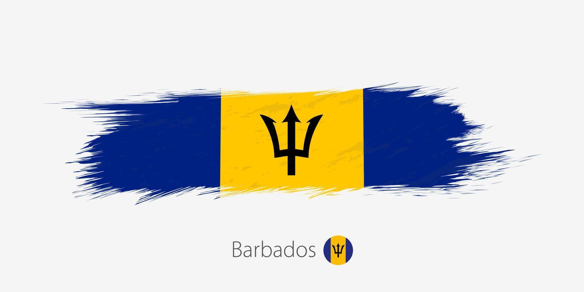 Flag of Barbados, grunge abstract brush stroke on gray background. vector