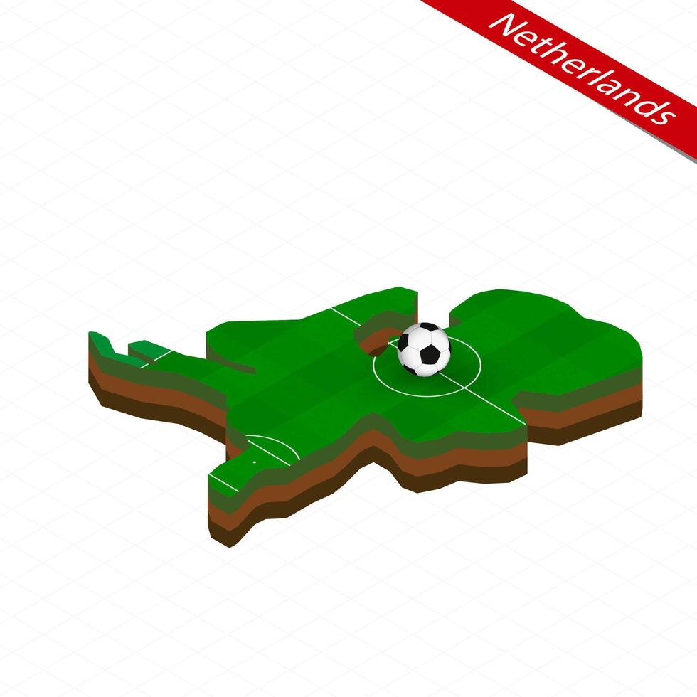 Isometric map of Netherlands with soccer field. Football ball in center of football pitch. vector