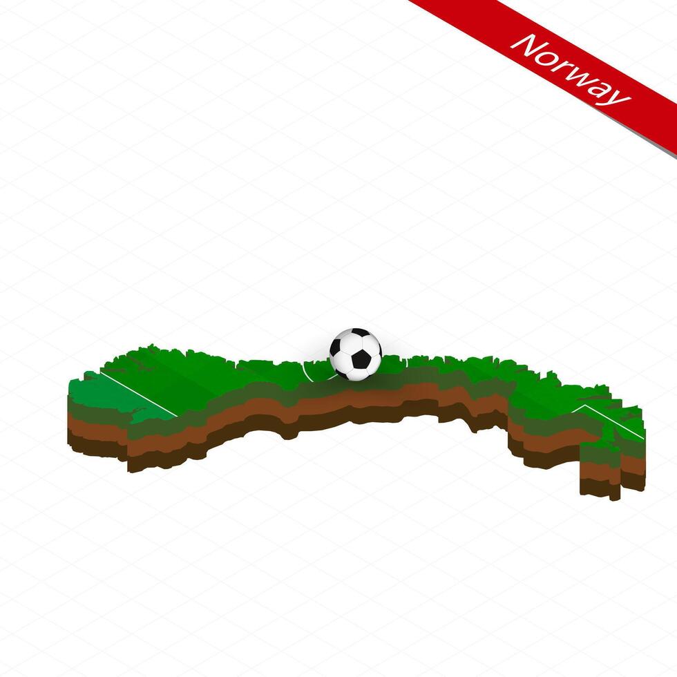 Isometric map of Norway with soccer field. Football ball in center of football pitch. vector