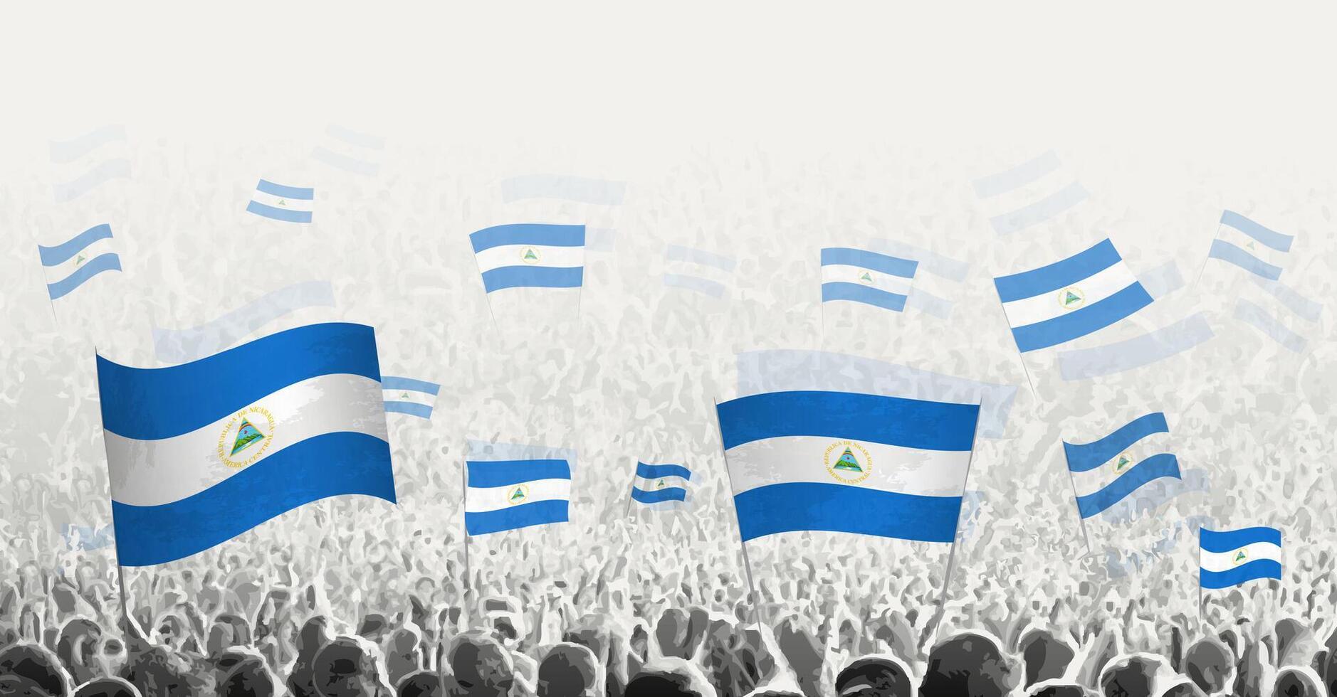 Abstract crowd with flag of Nicaragua. Peoples protest, revolution, strike and demonstration with flag of Nicaragua. vector