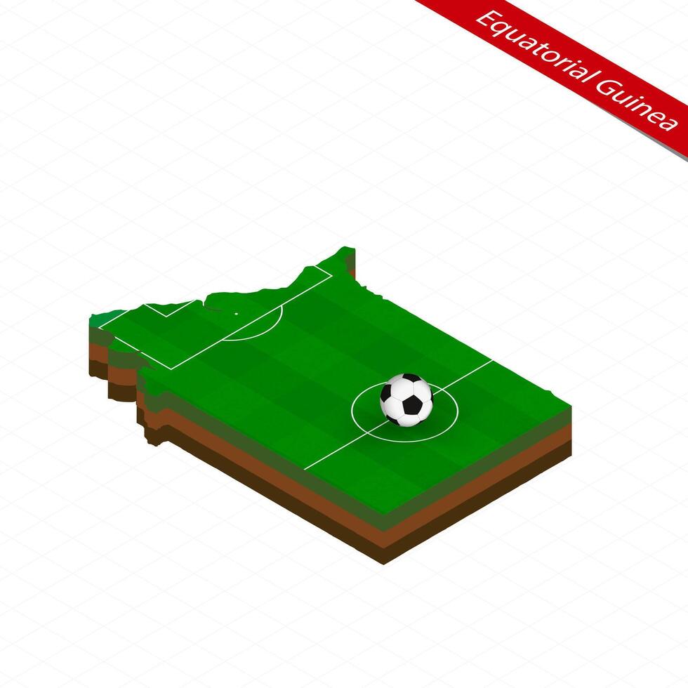 Isometric map of Equatorial Guinea with soccer field. Football ball in center of football pitch. vector