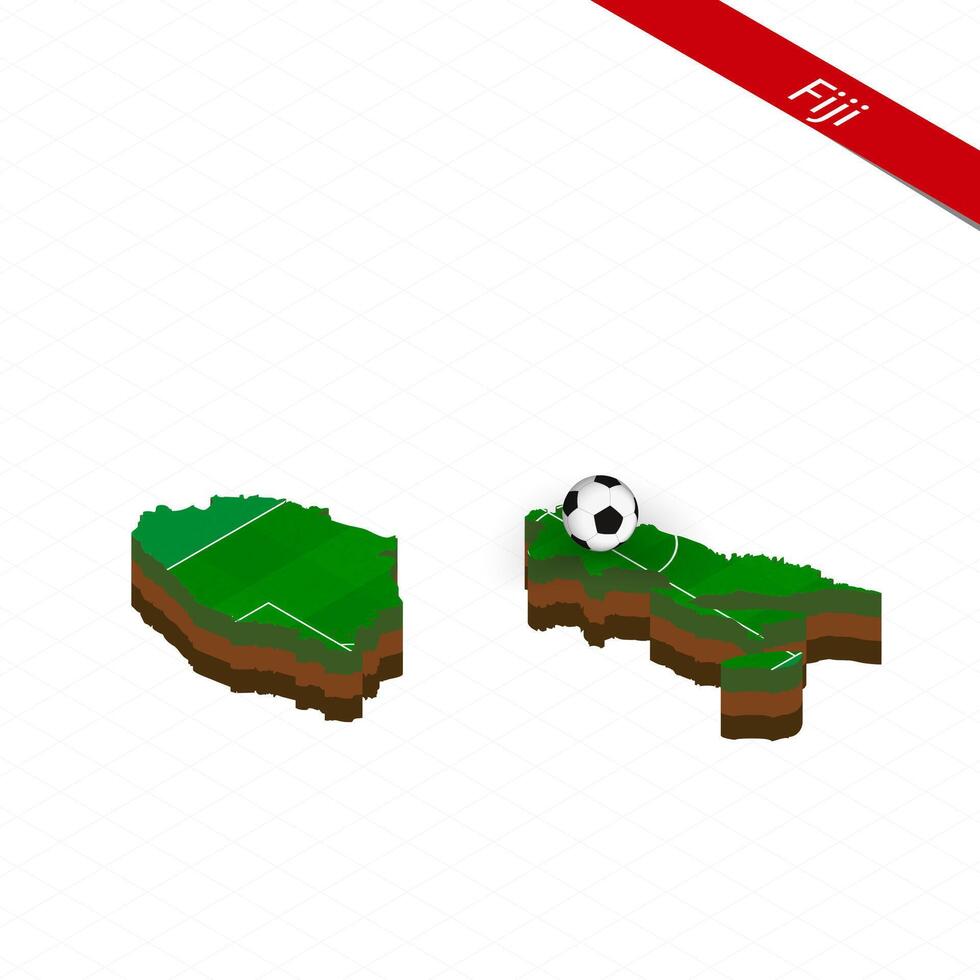 Isometric map of Fiji with soccer field. Football ball in center of football pitch. vector