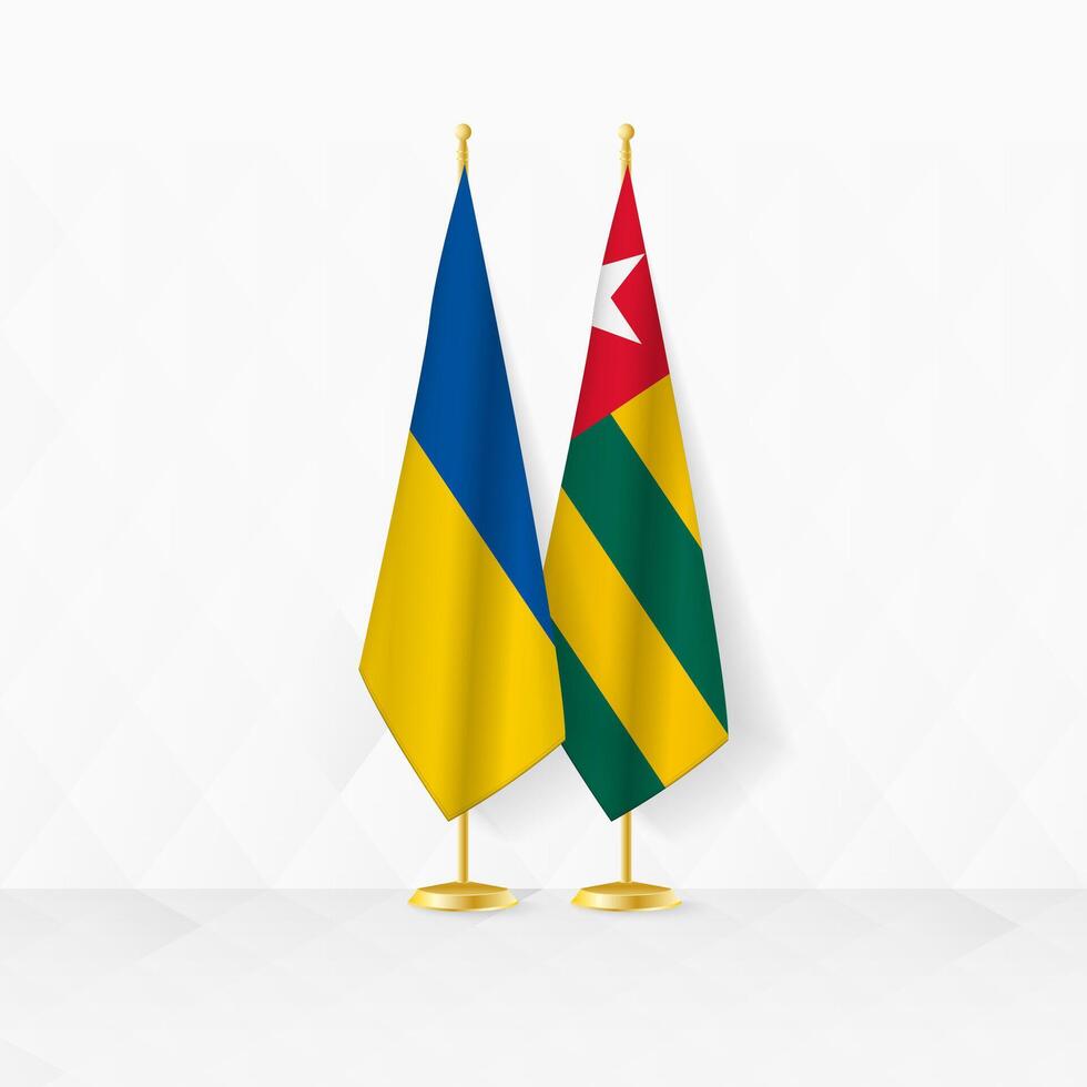 Ukraine and Togo flags on flag stand, illustration for diplomacy and other meeting between Ukraine and Togo. vector