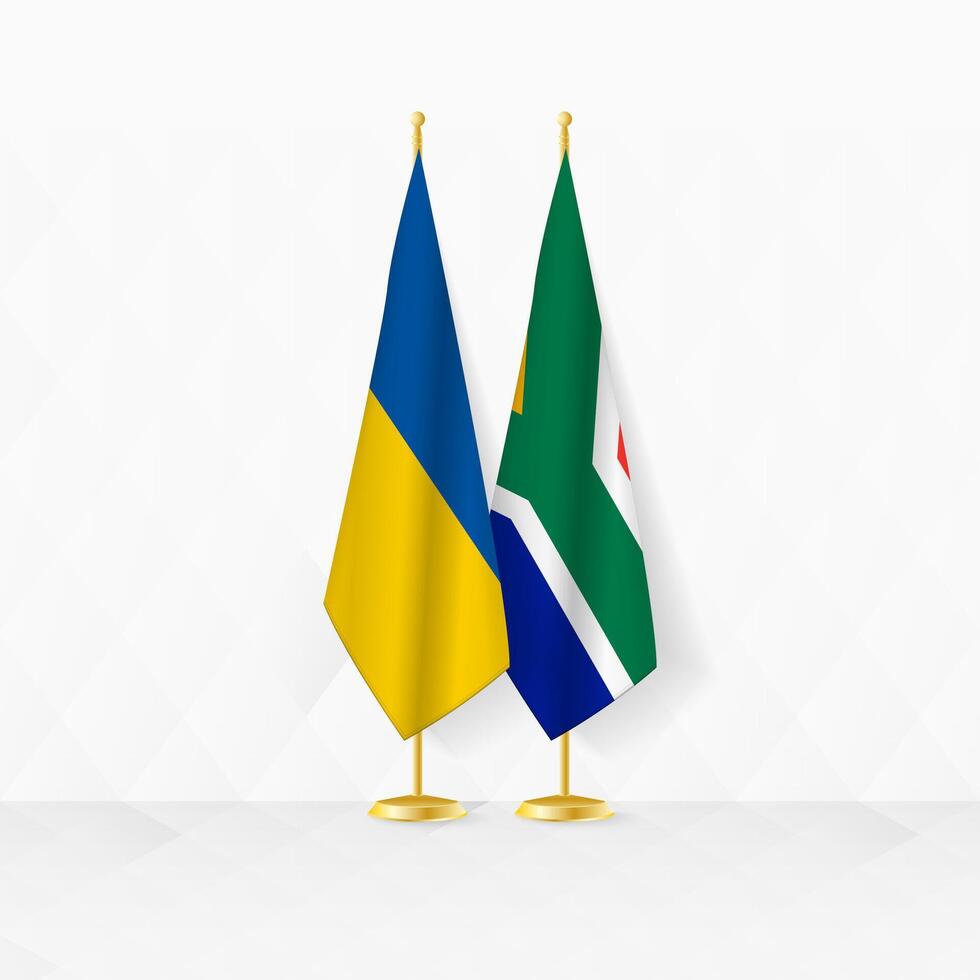Ukraine and South Africa flags on flag stand, illustration for diplomacy and other meeting between Ukraine and South Africa. vector