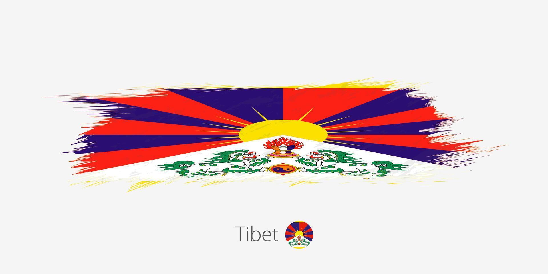Flag of Tibet, grunge abstract brush stroke on gray background. vector
