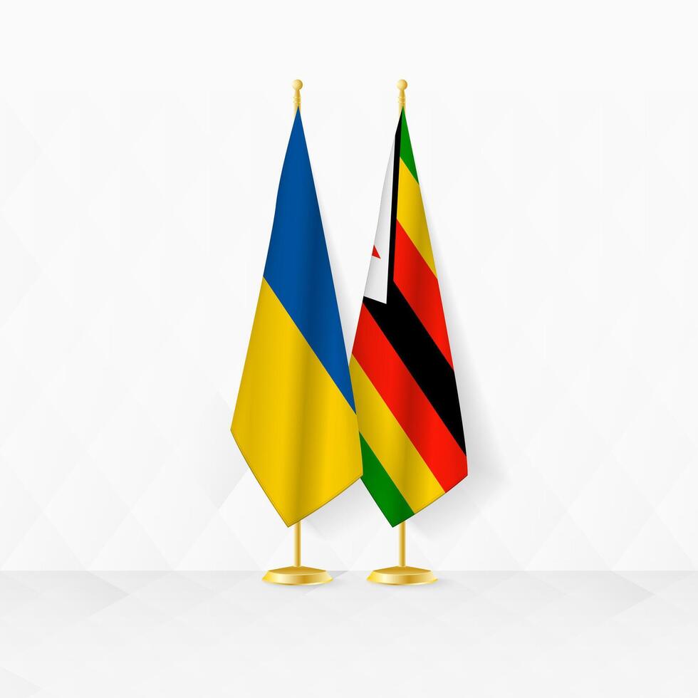 Ukraine and Zimbabwe flags on flag stand, illustration for diplomacy and other meeting between Ukraine and Zimbabwe. vector