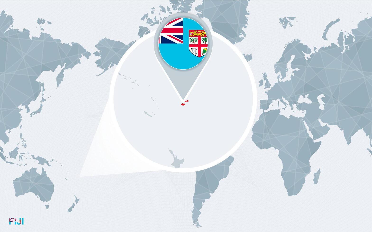 World map centered on America with magnified Fiji. vector