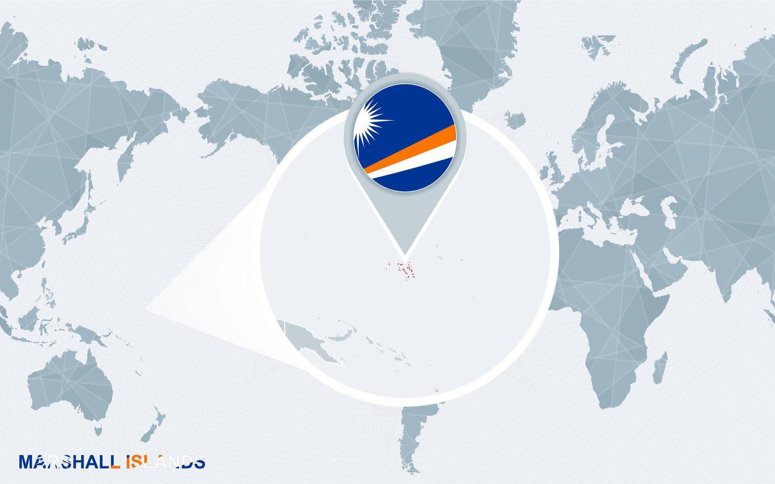 World map centered on America with magnified Marshall Islands. vector