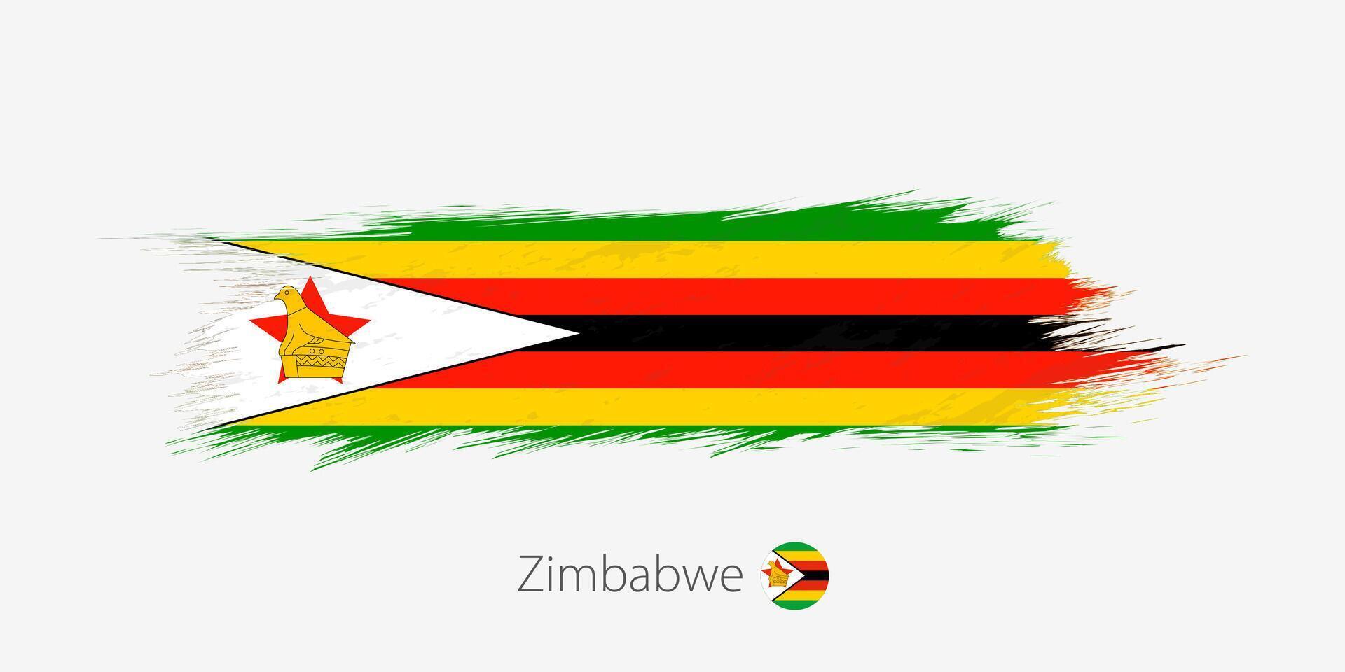 Flag of Zimbabwe, grunge abstract brush stroke on gray background. vector