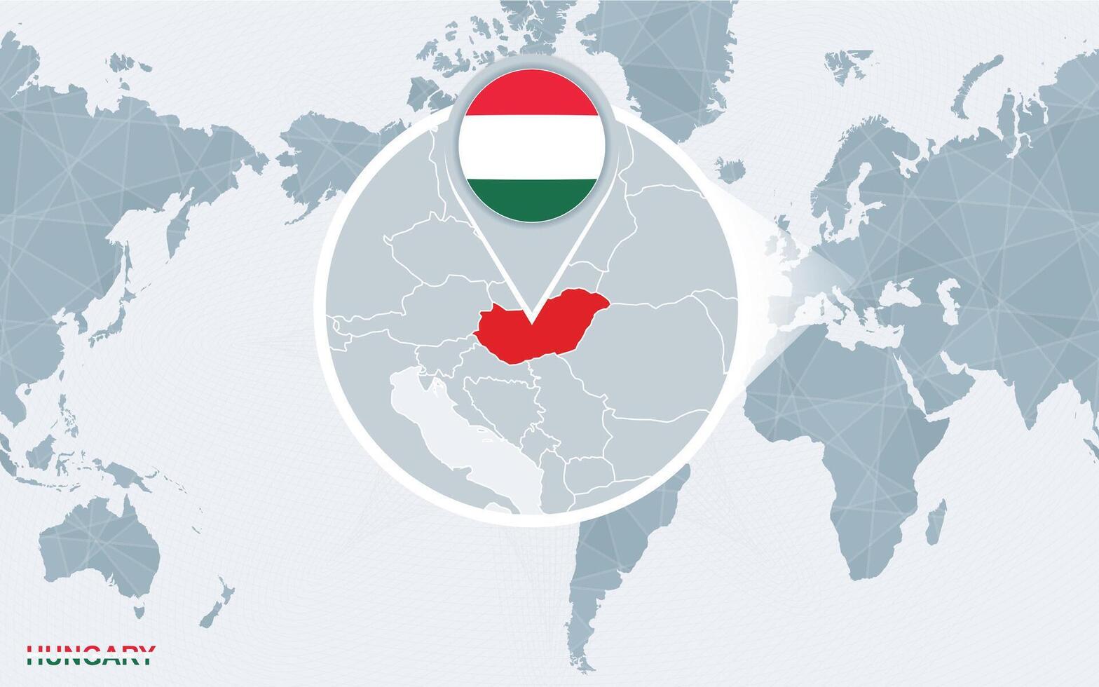 mundo mapa centrado en America con magnificado Hungría. vector