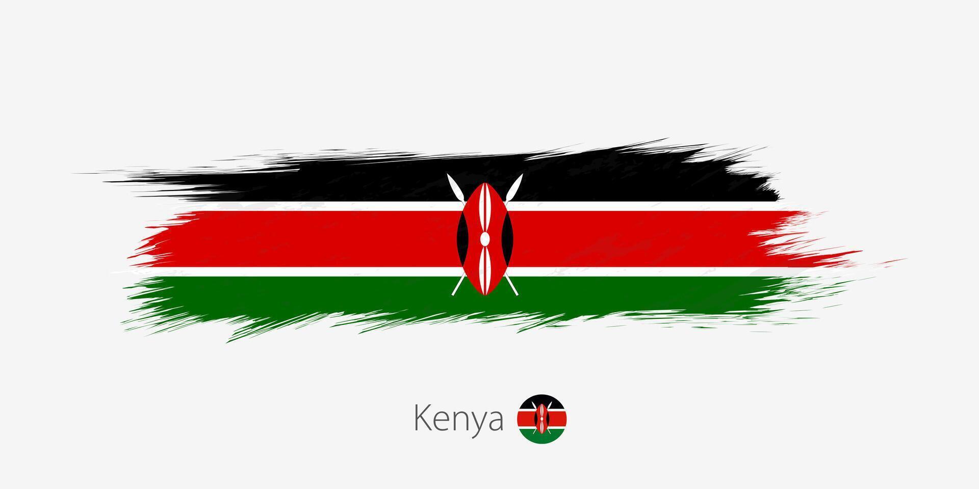 Flag of Kenya, grunge abstract brush stroke on gray background. vector