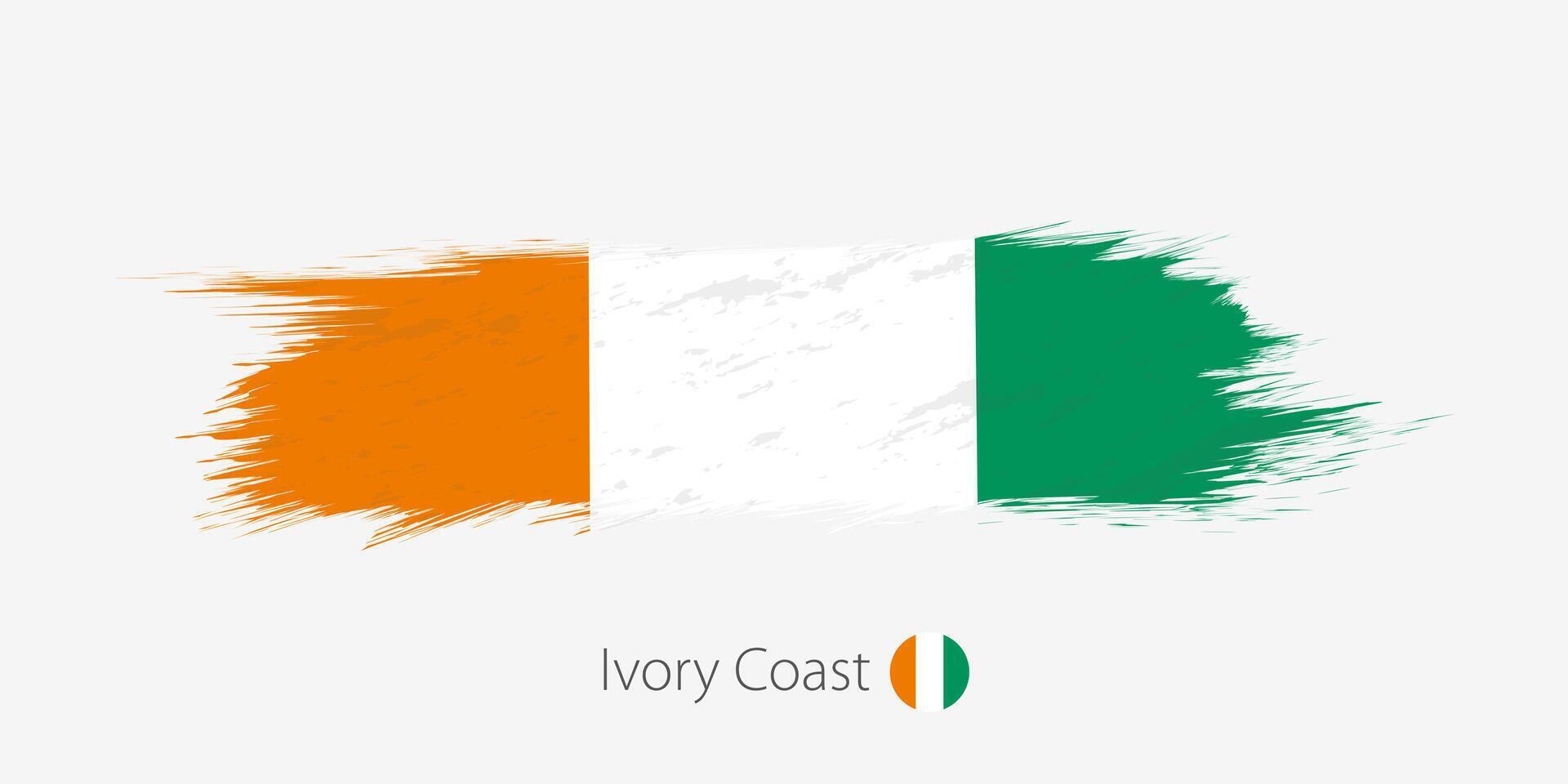 Flag of Ivory Coast, grunge abstract brush stroke on gray background. vector