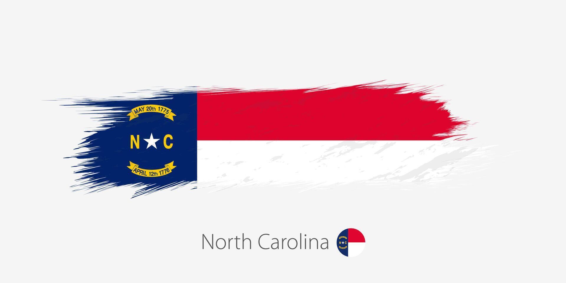 Flag of North Carolina US State, grunge abstract brush stroke on gray background. vector