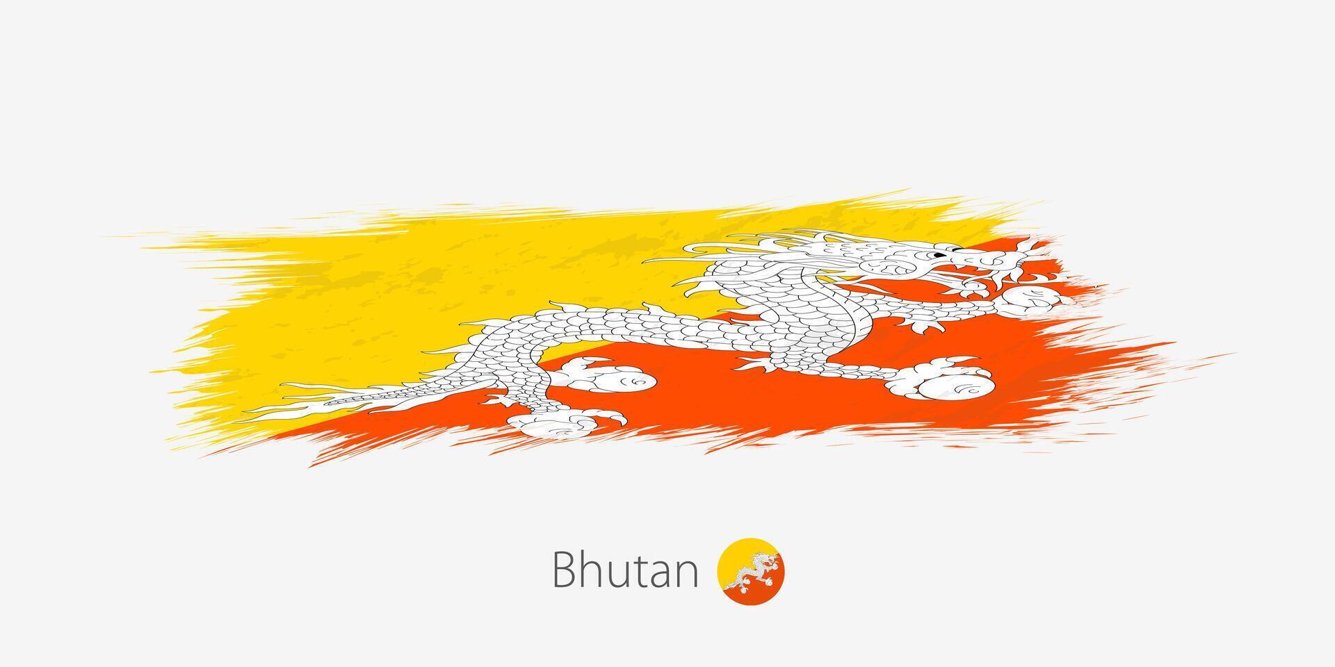 Flag of Bhutan, grunge abstract brush stroke on gray background. vector