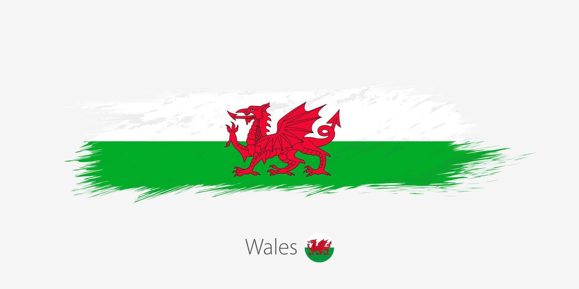 Flag of Wales, grunge abstract brush stroke on gray background. vector