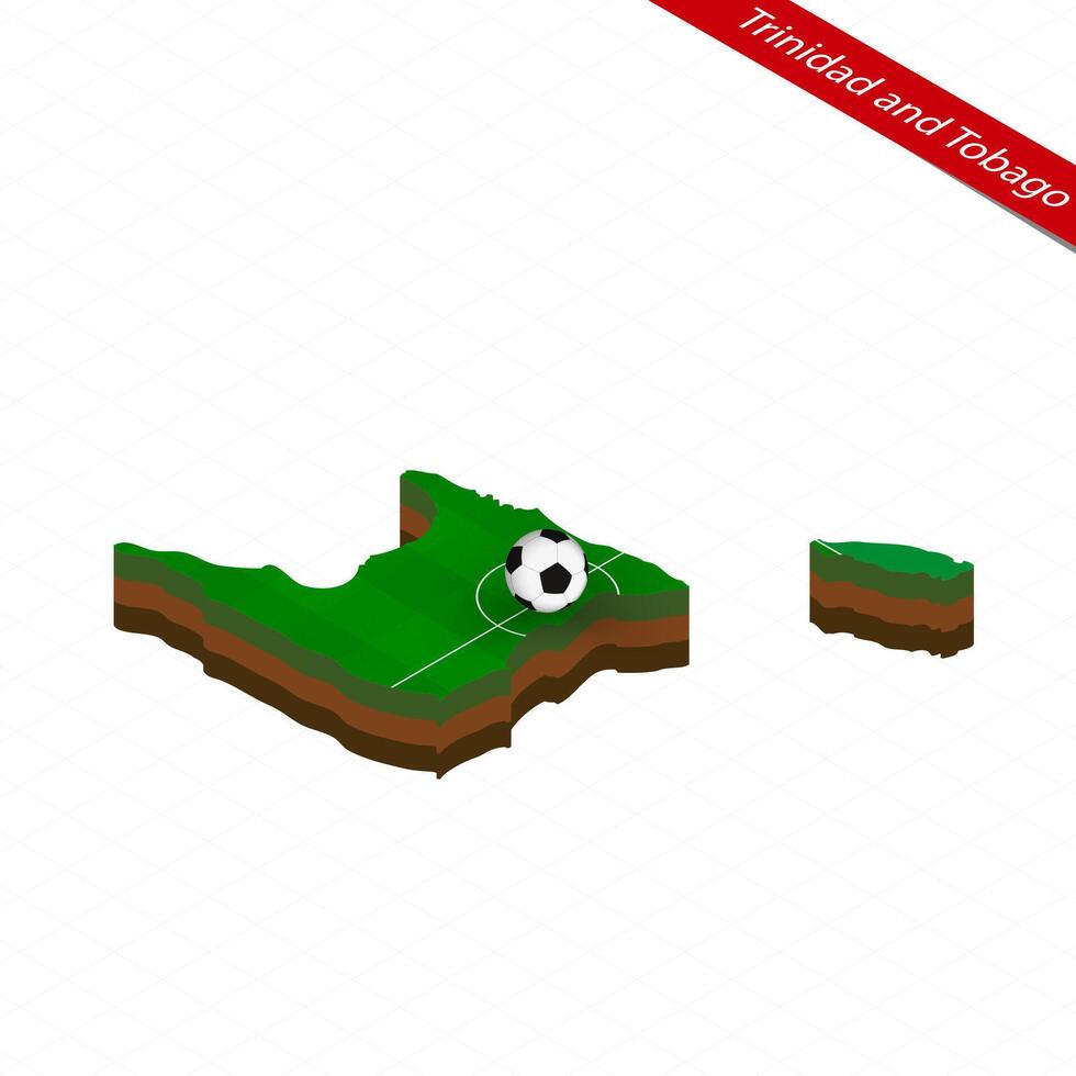 Isometric map of Trinidad and Tobago with soccer field. Football ball in center of football pitch. vector