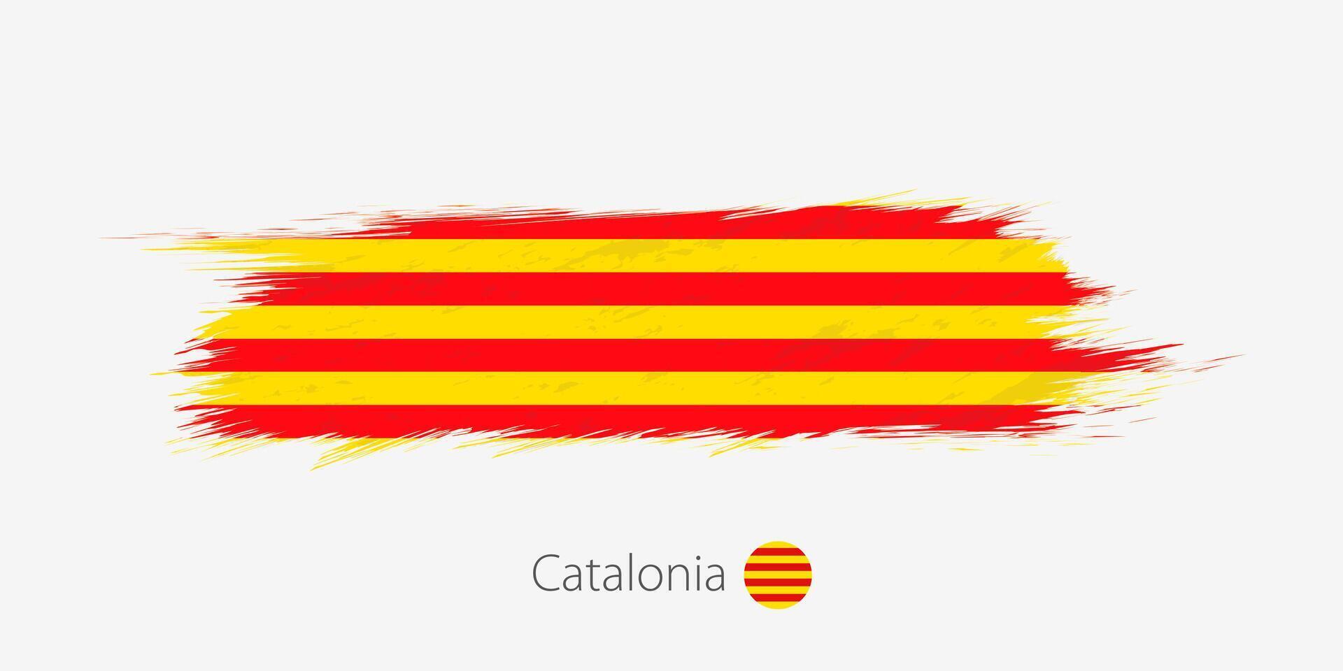 Flag of Catalonia, grunge abstract brush stroke on gray background. vector
