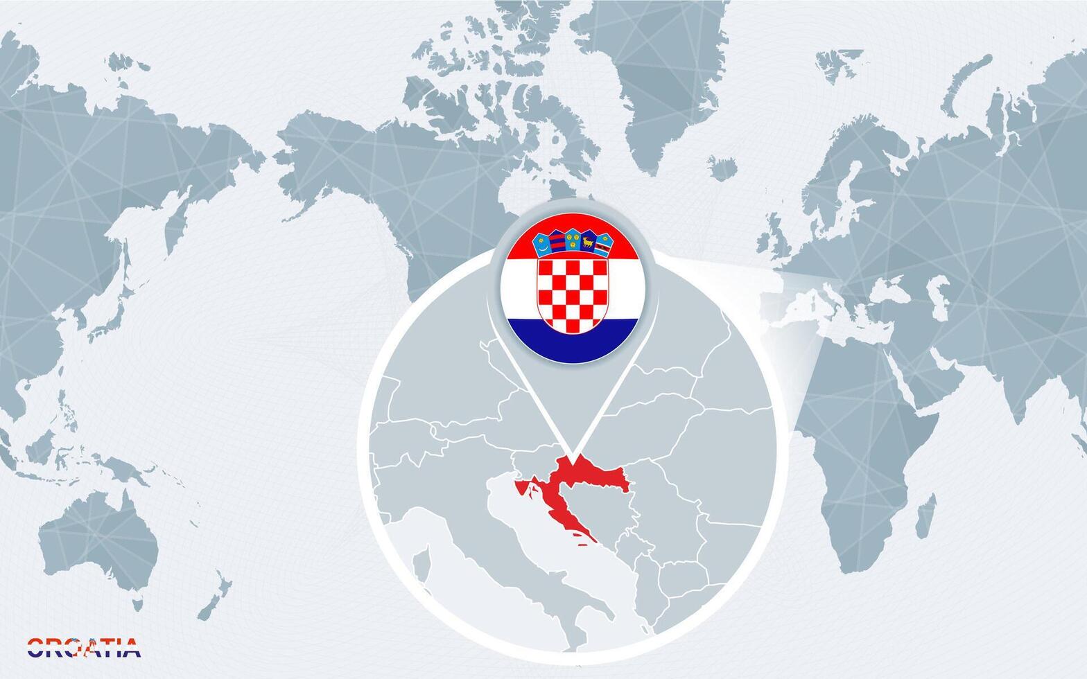 mundo mapa centrado en America con magnificado Croacia. vector