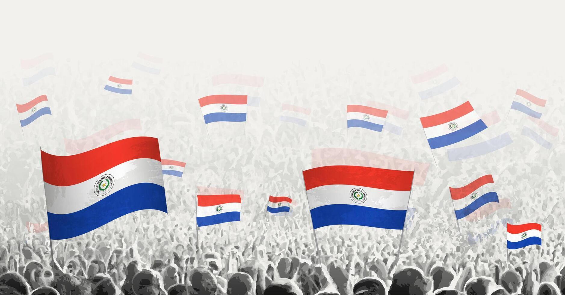 Abstract crowd with flag of Paraguay. Peoples protest, revolution, strike and demonstration with flag of Paraguay. vector