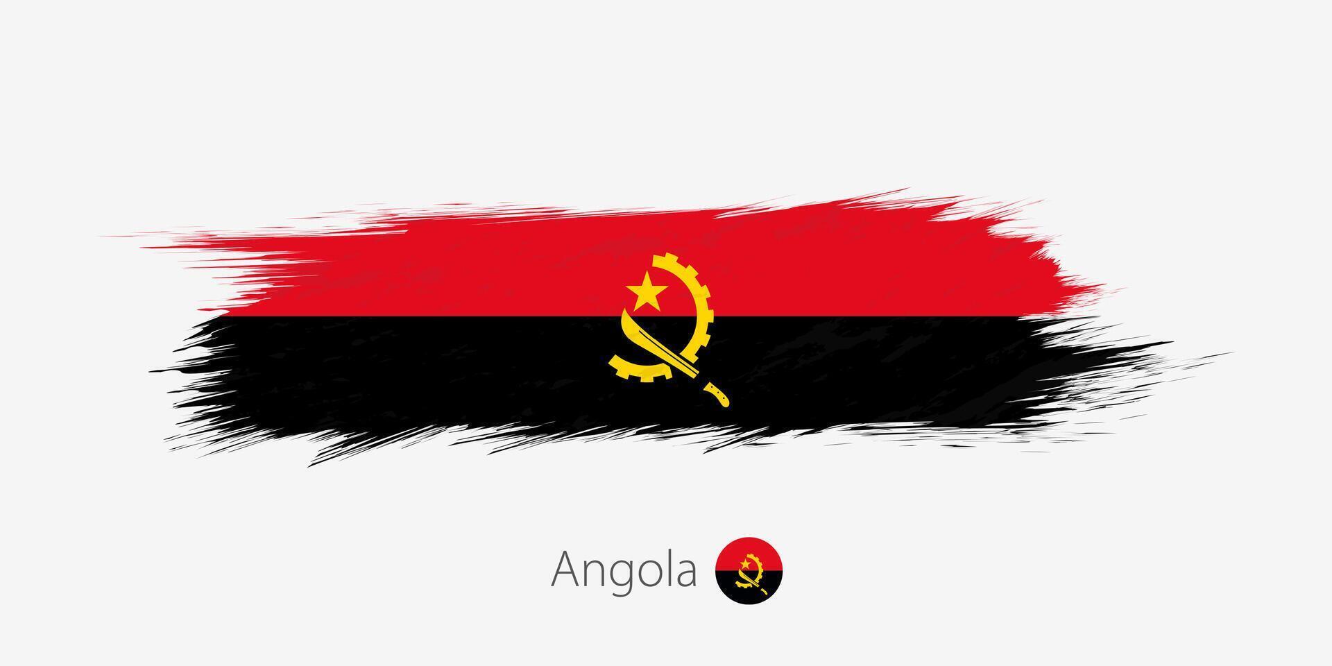 bandera de angola, grunge resumen cepillo carrera en gris antecedentes. vector