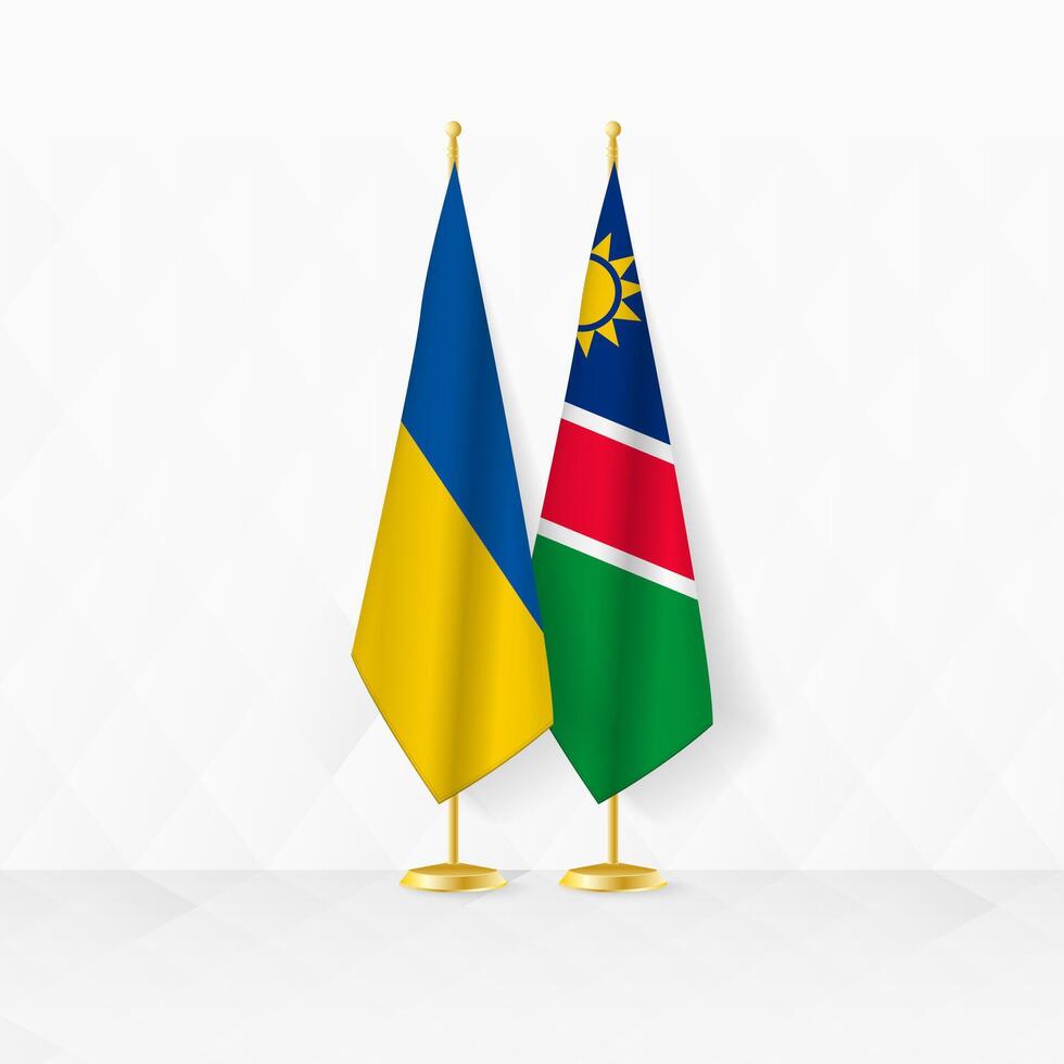 Ukraine and Namibia flags on flag stand, illustration for diplomacy and other meeting between Ukraine and Namibia. vector