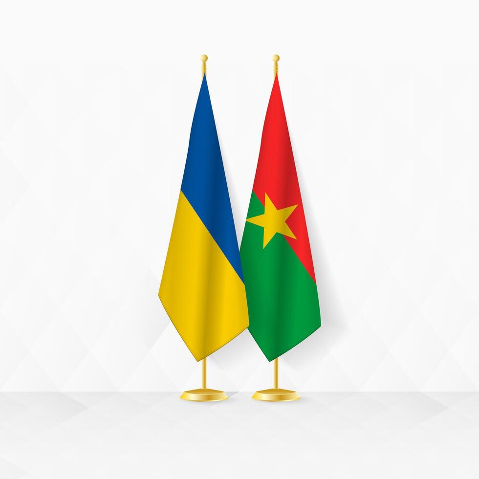 Ukraine and Burkina Faso flags on flag stand, illustration for diplomacy and other meeting between Ukraine and Burkina Faso. vector