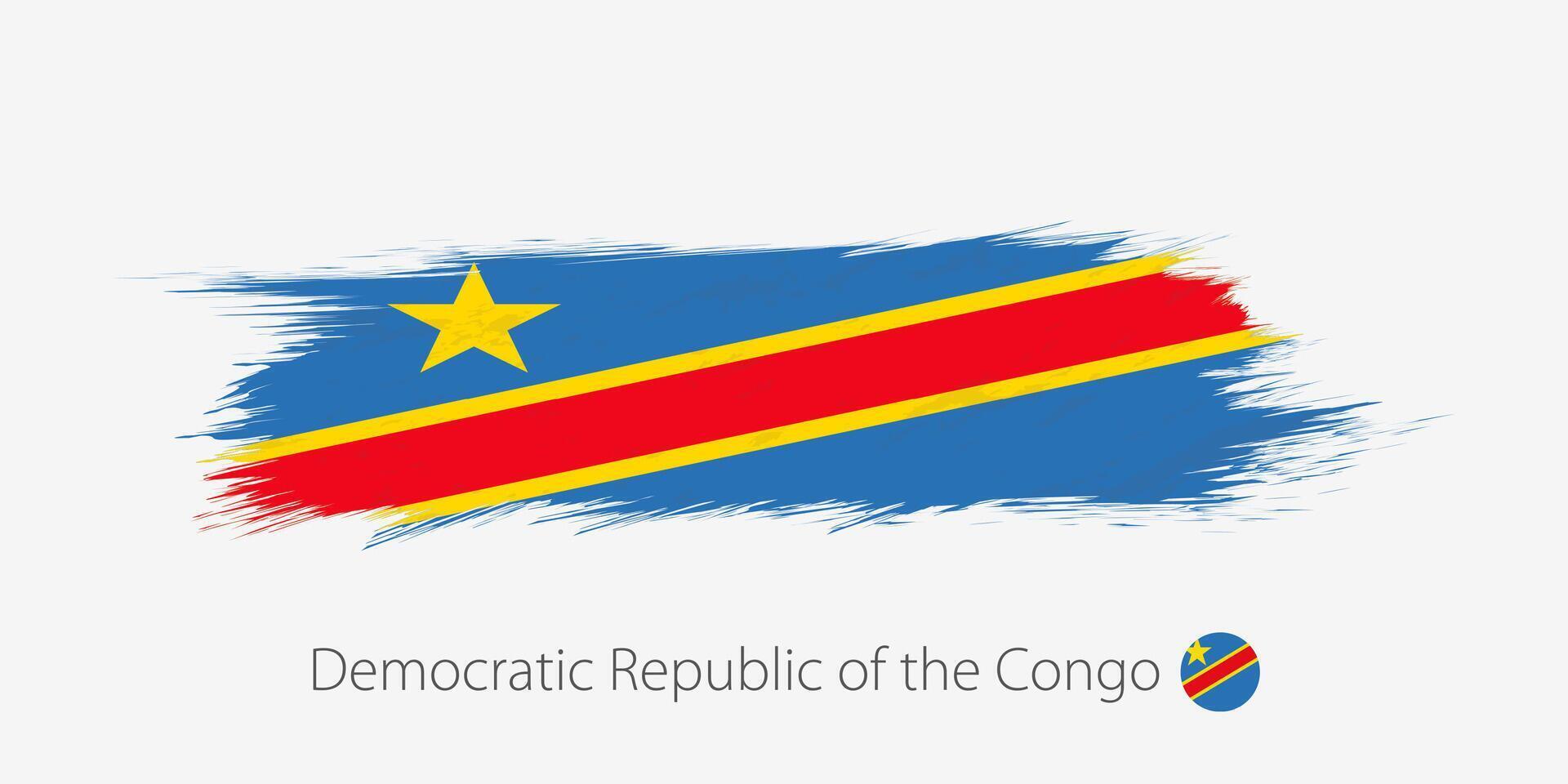 Flag of DR Congo, grunge abstract brush stroke on gray background. vector
