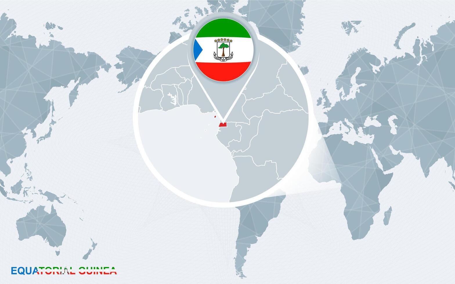 World map centered on America with magnified Equatorial Guinea. vector