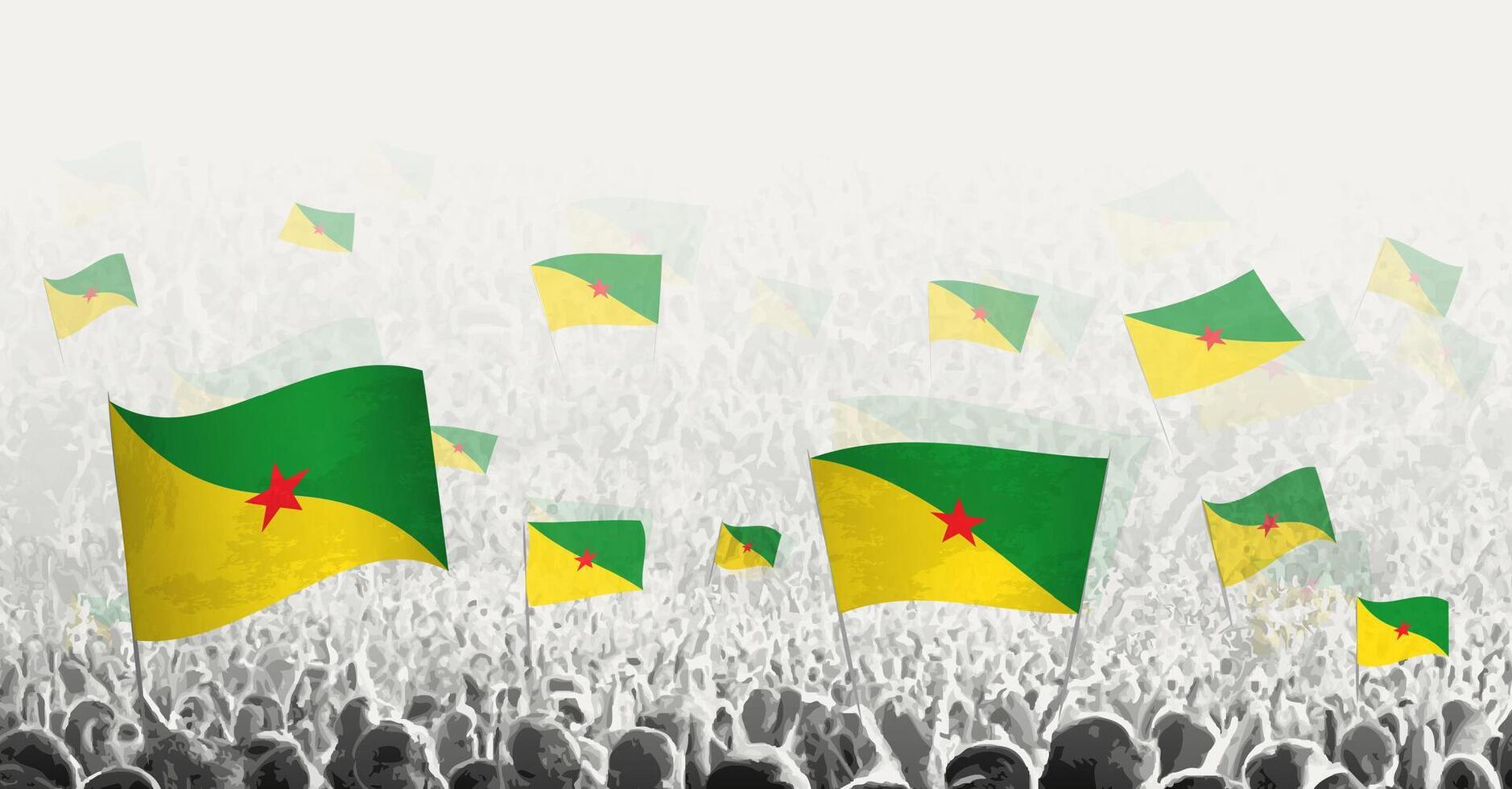 Abstract crowd with flag of French Guiana. Peoples protest, revolution, strike and demonstration with flag of French Guiana. vector