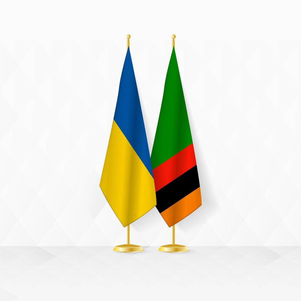 Ukraine and Zambia flags on flag stand, illustration for diplomacy and other meeting between Ukraine and Zambia. vector