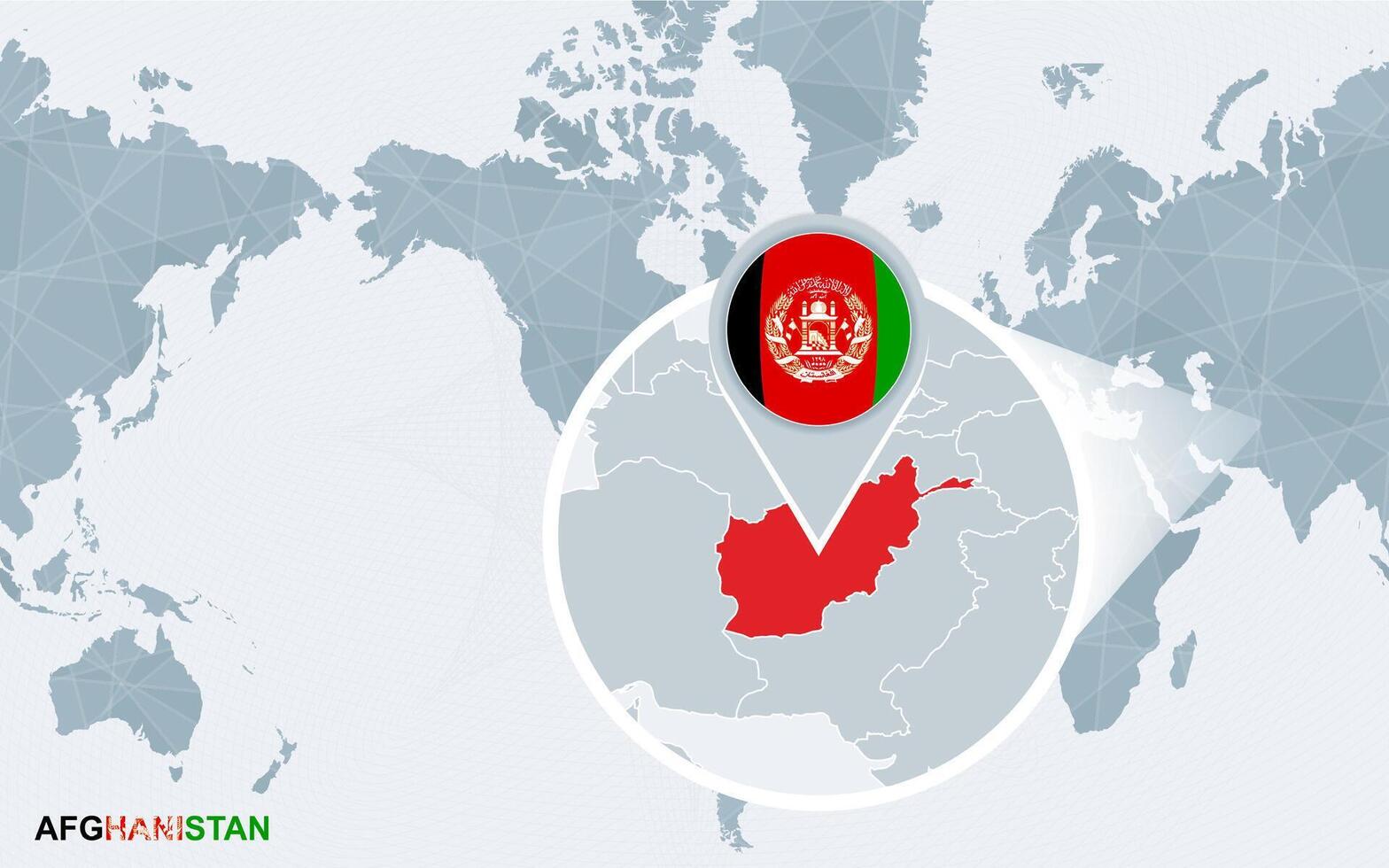 mundo mapa centrado en America con magnificado Afganistán. vector